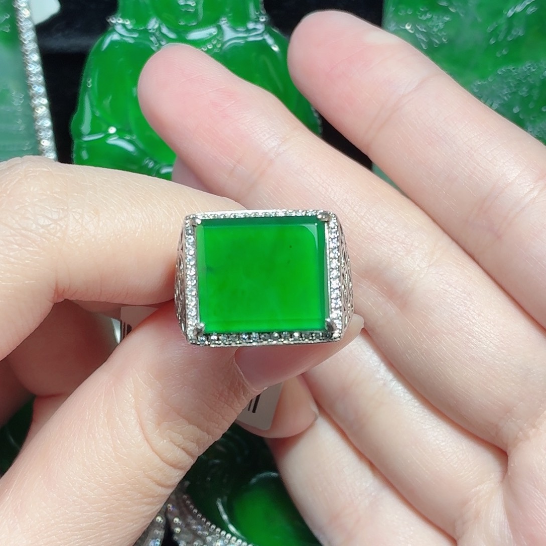 翡翠银S925镶嵌戒指天然A货翡翠