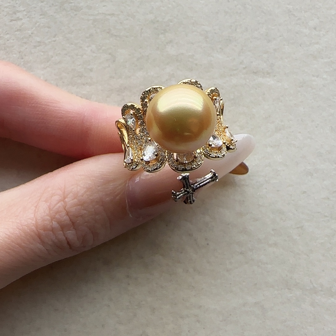 戒指38银S925镶嵌海水珍珠
