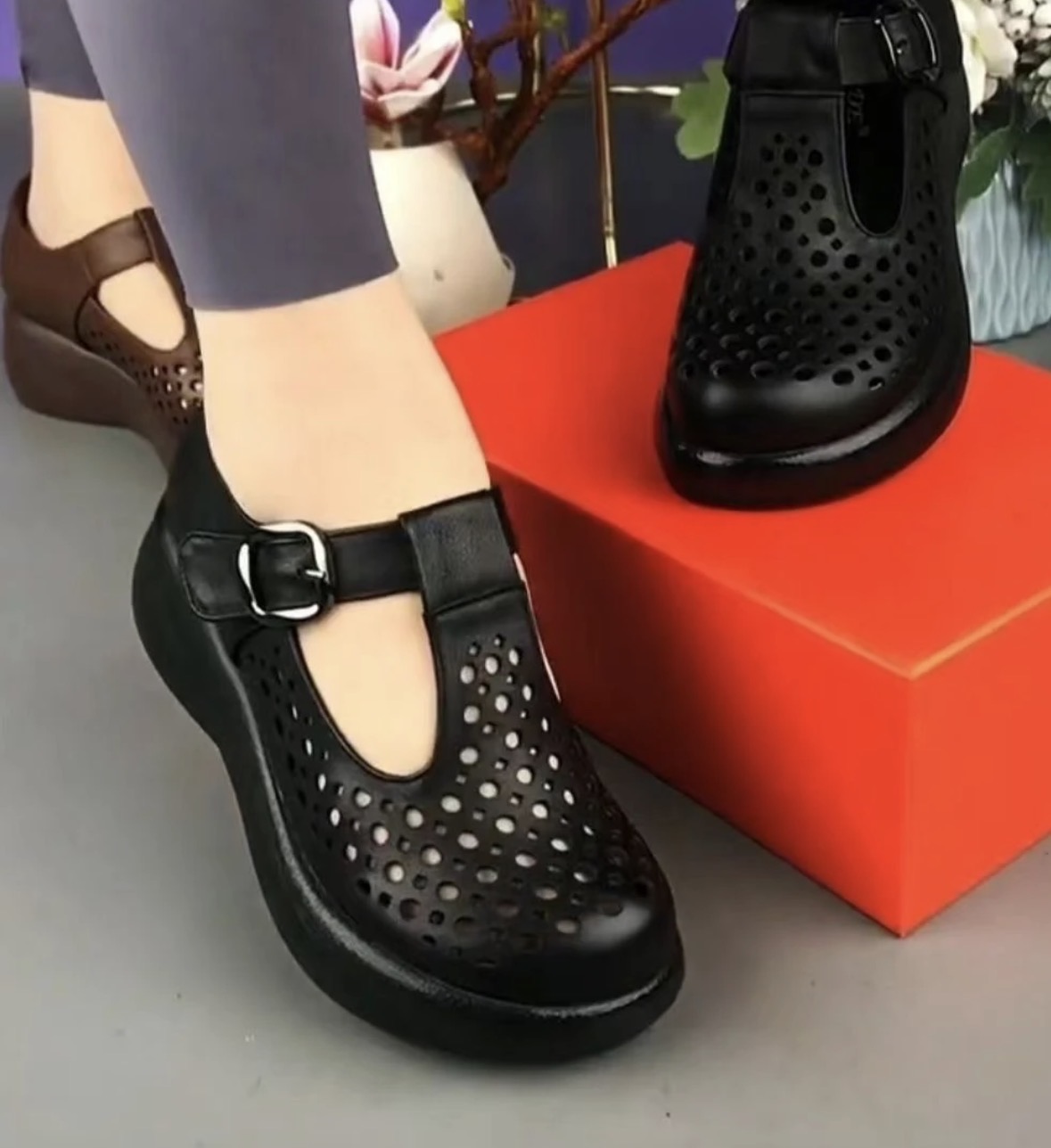 平底女春夏季新款厚底休闲舒适透气镂空单鞋圆头软底洞洞鞋