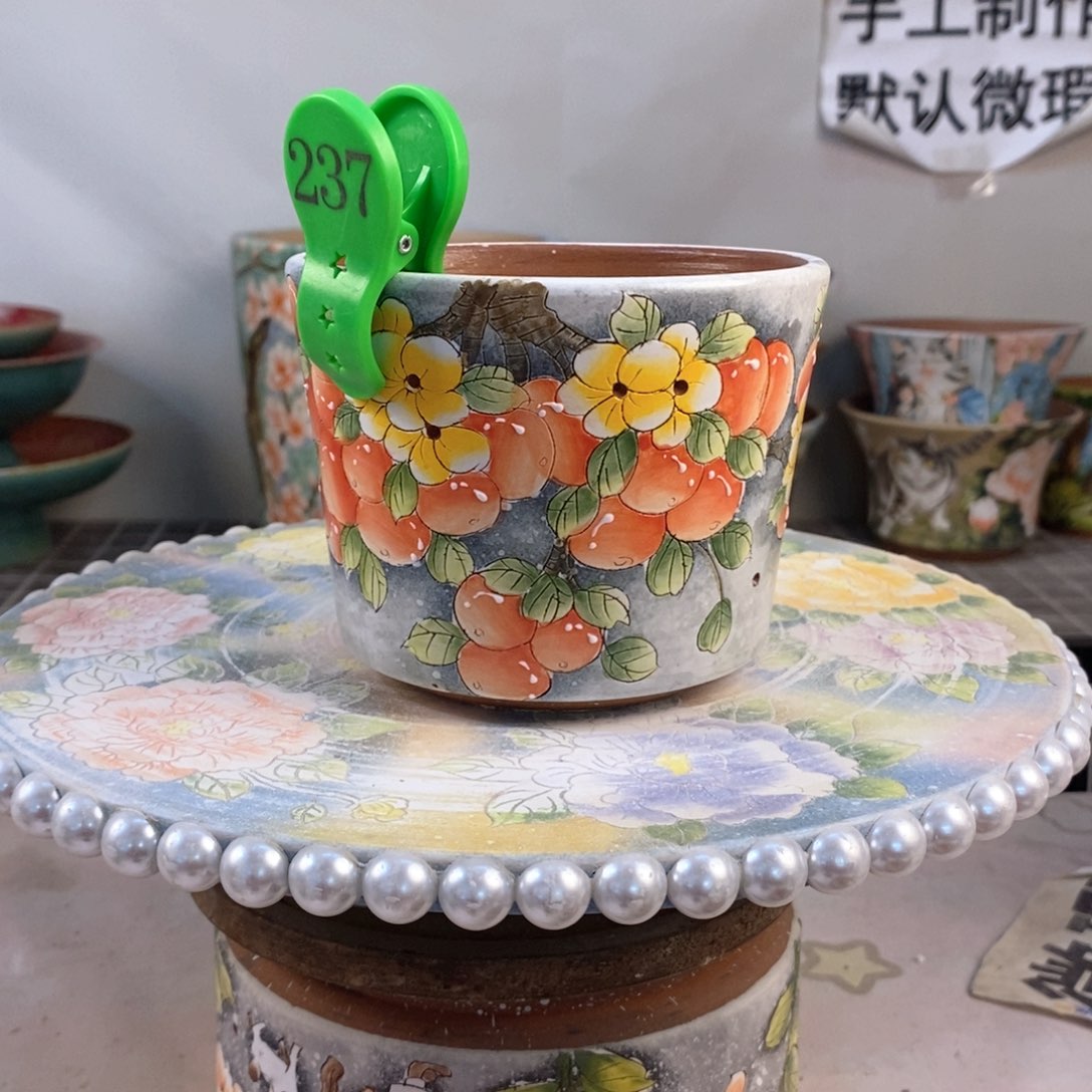 紫砂花盆红陶手绘花盆