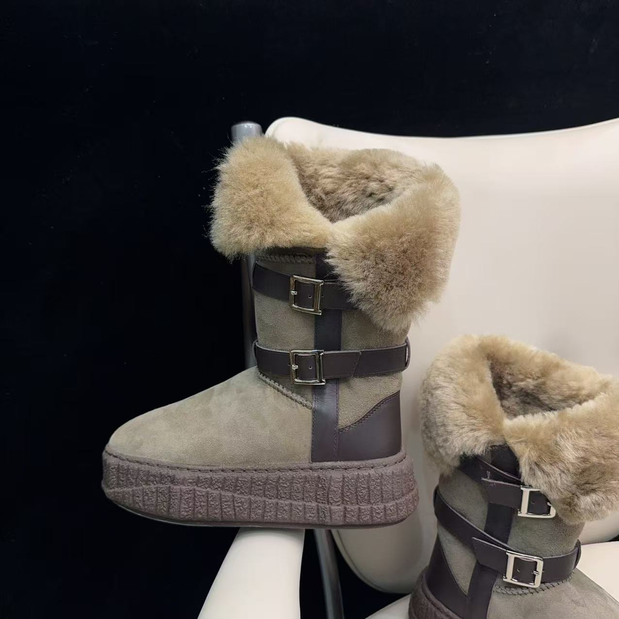 D1｜“PP”高端真皮羊毛里垫厚底雪地靴女｜半码拍小｜558-58