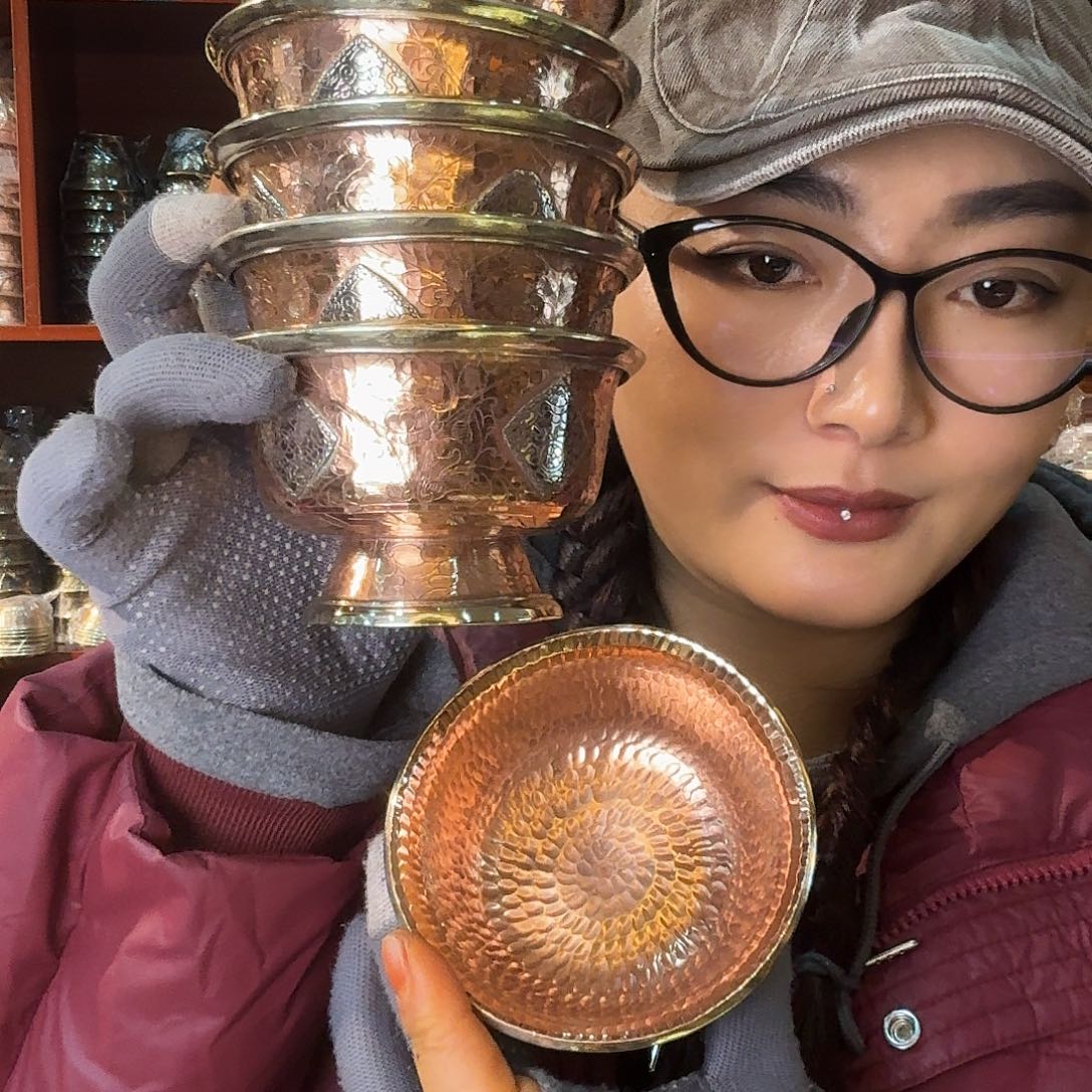 有机玻璃尼泊尔纯手工纯紫铜供水碗一套7个10cm