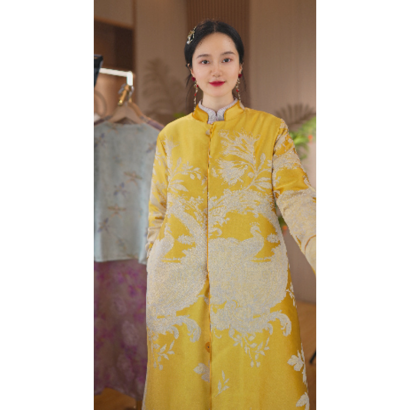 品优【凤舞】冬季新款加棉新中式女装风衣外套2024D208-桃子