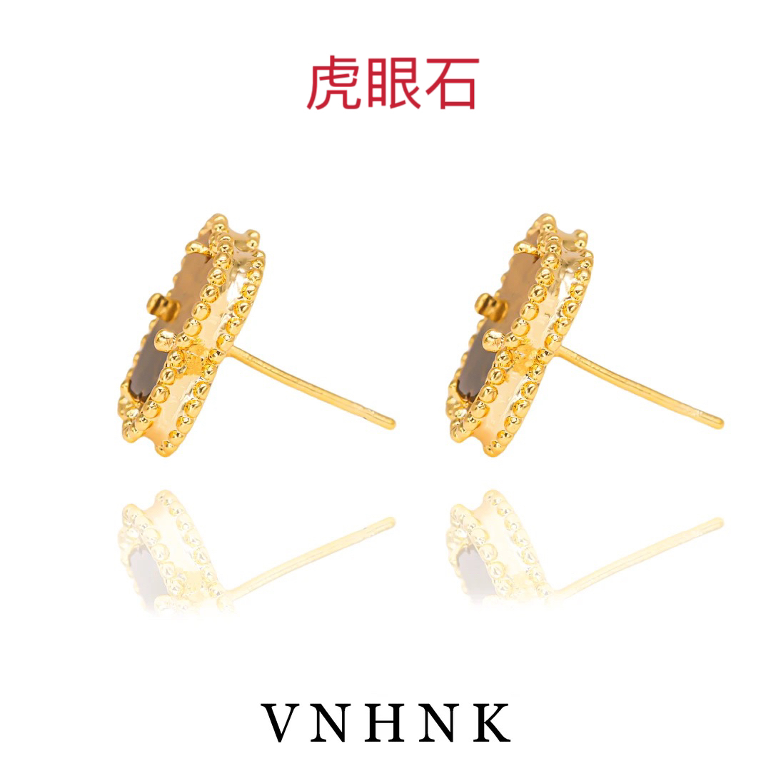 美可儿    C316    金色小众百搭虎眼石耳环