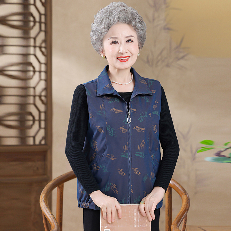 新款翻领马甲中老年人女装妈妈秋季背心外套上衣服奶奶装秋装马夹