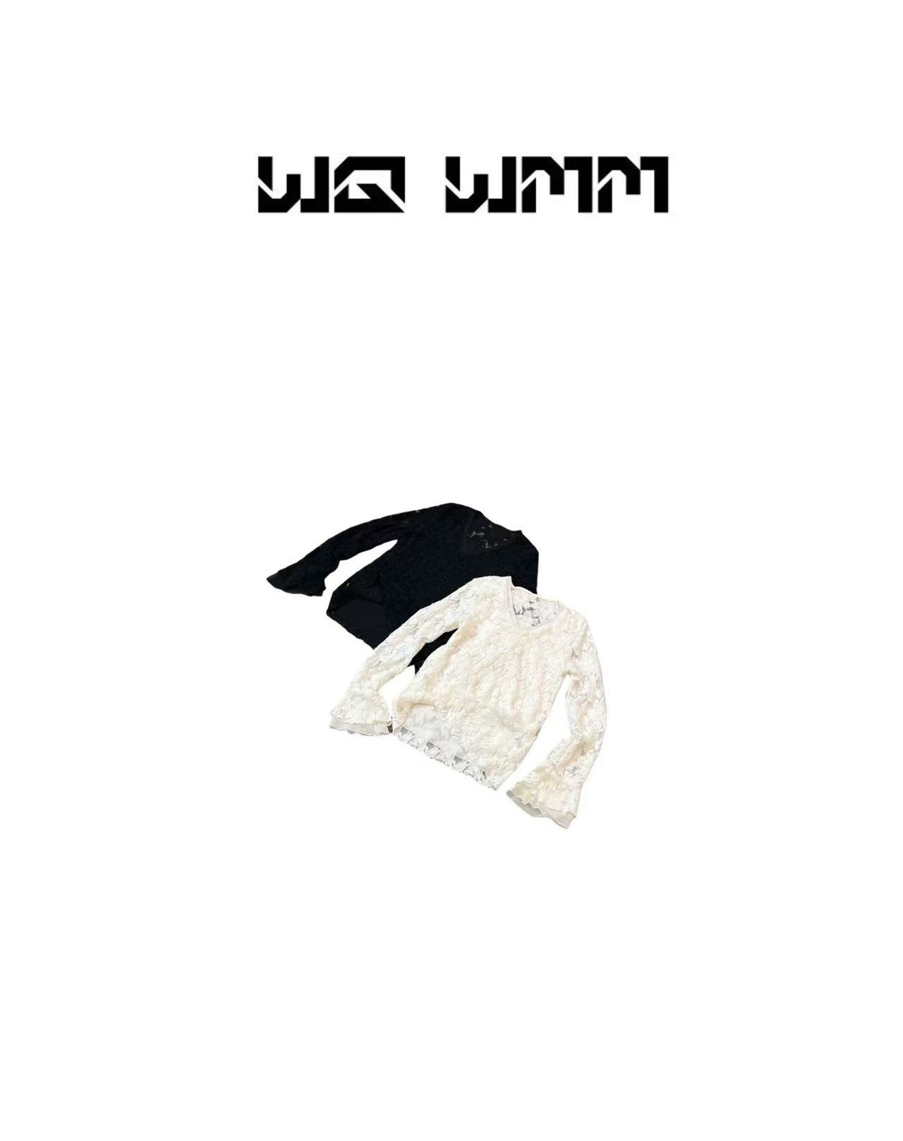 【WQWMM】小众设计时髦精立体提花喇叭袖显瘦蕾丝上衣衫25A11305