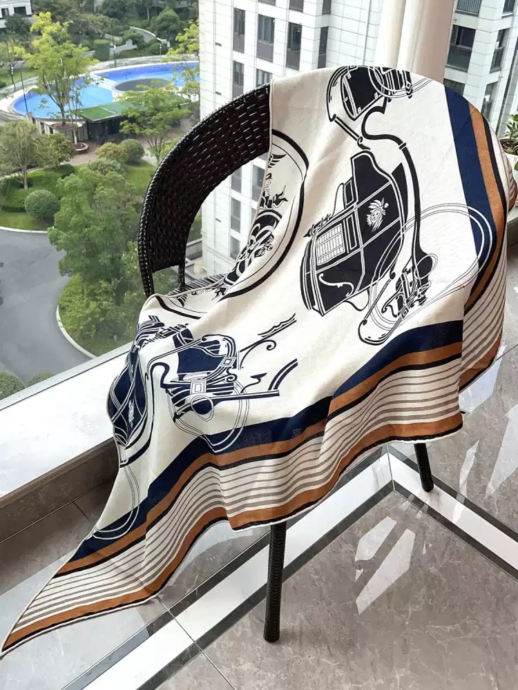 （伦敦马车）85*85双面围巾印花丝毛三角巾百搭保暖披肩头巾丝巾