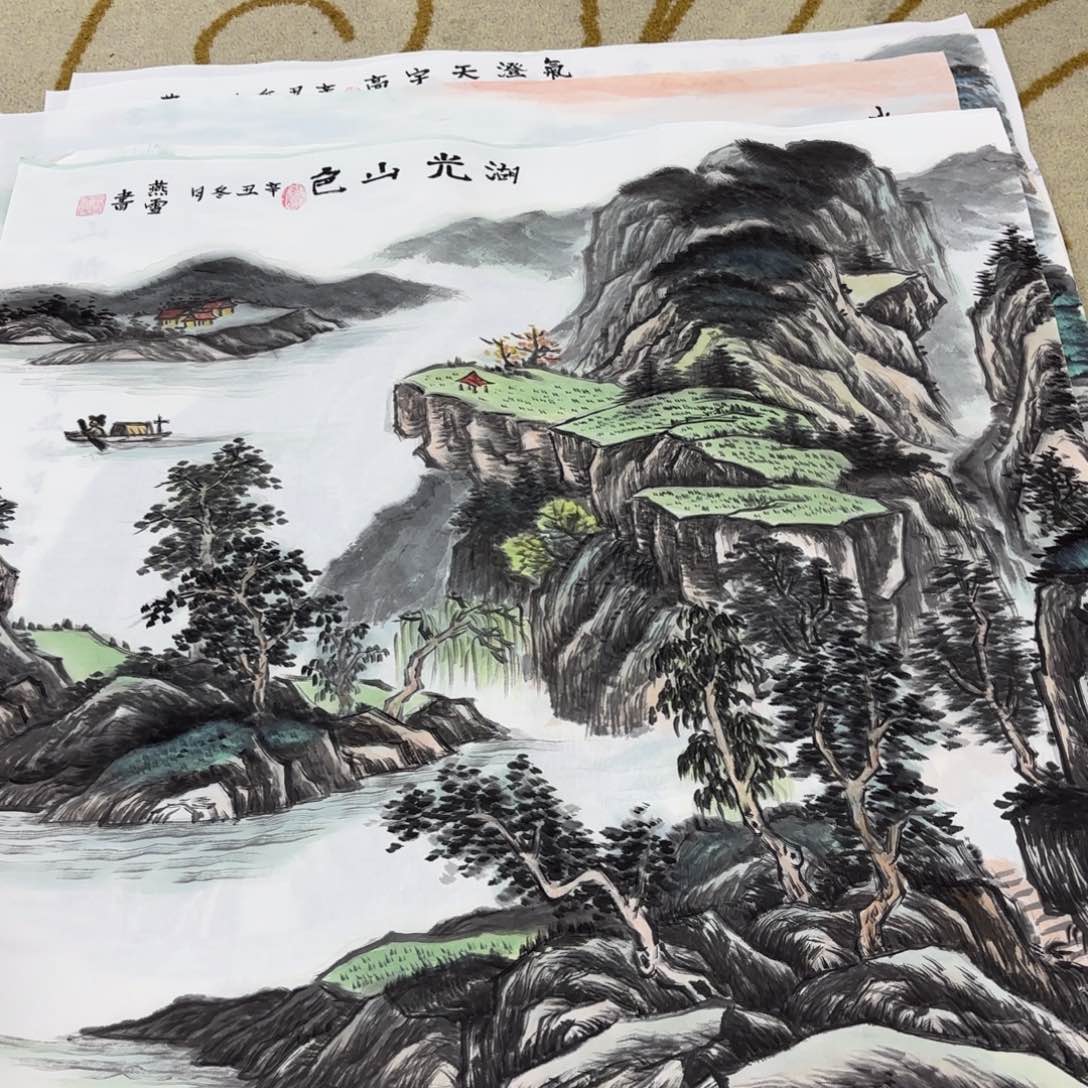 国画粱燕雪斗方童