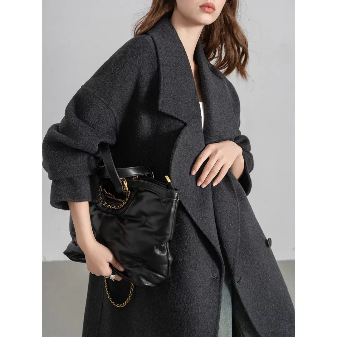 卡寇岚2025秋冬新款欧版高品质手工羊毛大衣时尚宽松减龄