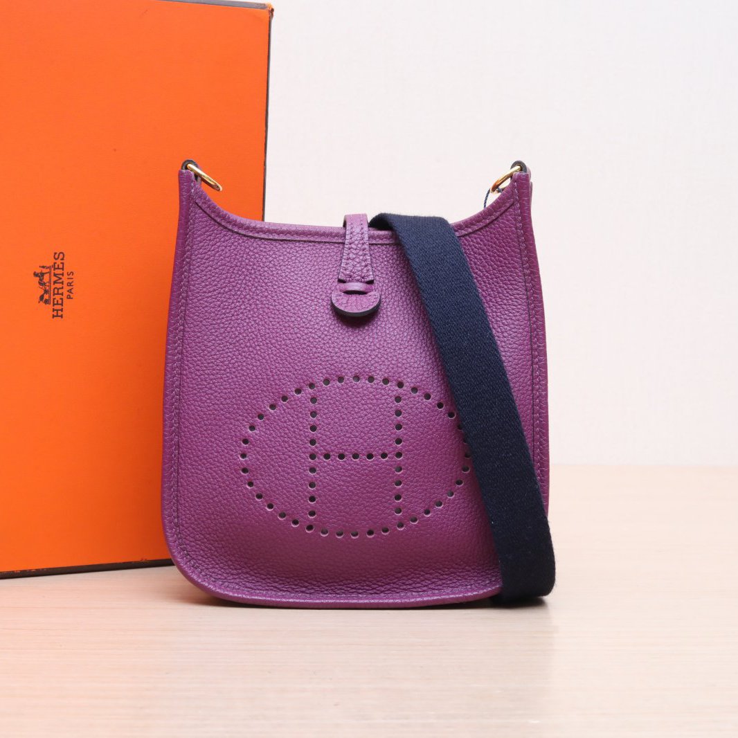 95新 Hermes/爱马仕 黑黑精选 335199Evelyne Mini Y刻 金扣 
