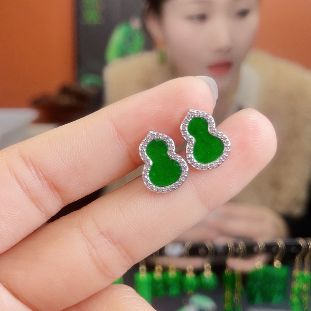 翡翠银S925镶嵌耳饰