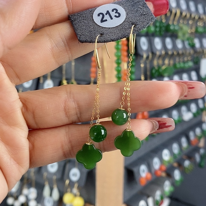 和田玉耳饰18K金镶嵌