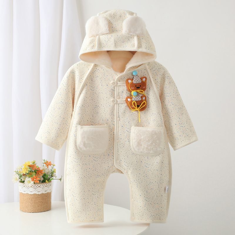 婴儿秋冬新款连体衣外出服保暖立体哈衣小熊加厚宝宝男女连帽衣服