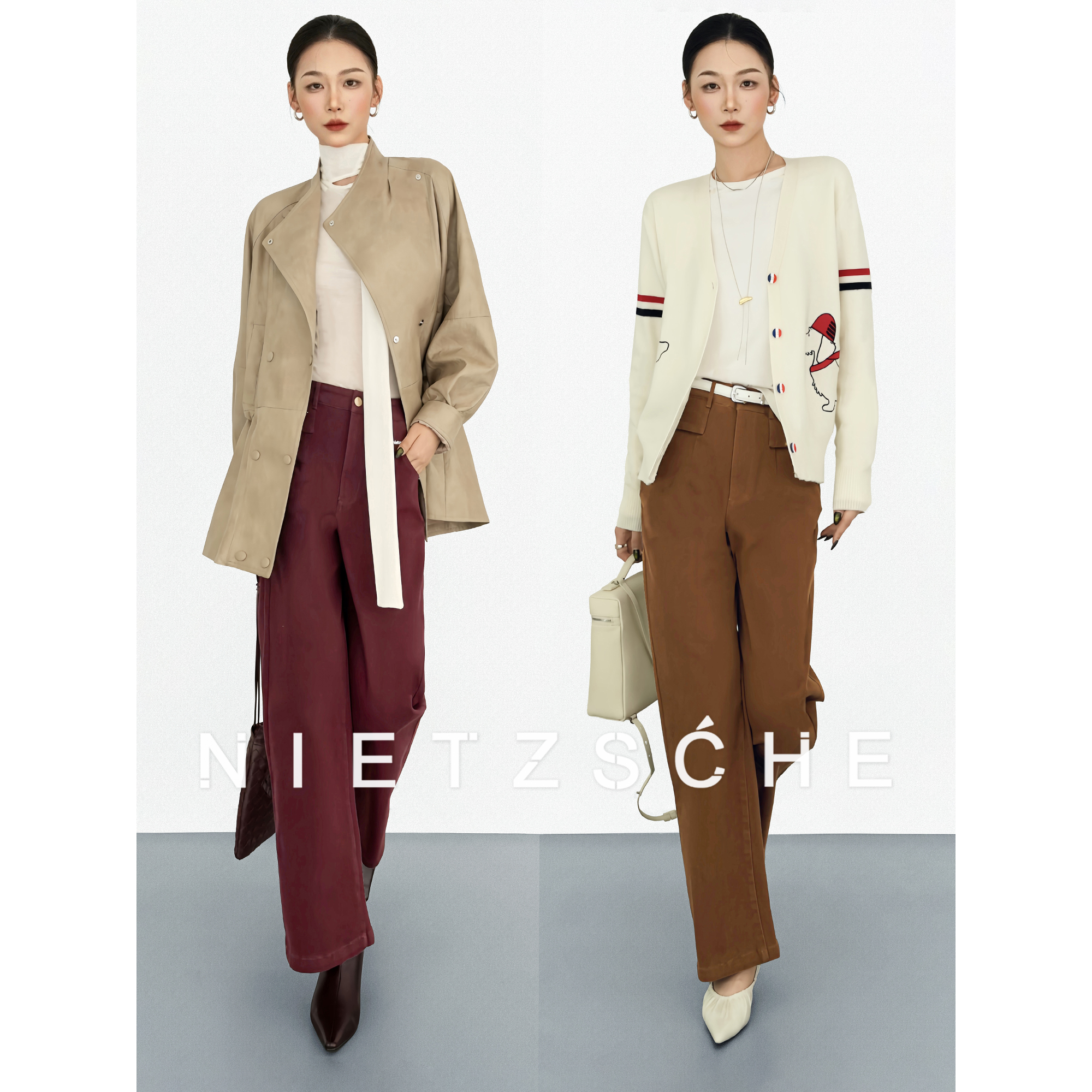 尼采 官方直营｜波士顿质感｜老钱风软弹女显瘦极简牛仔裤90307