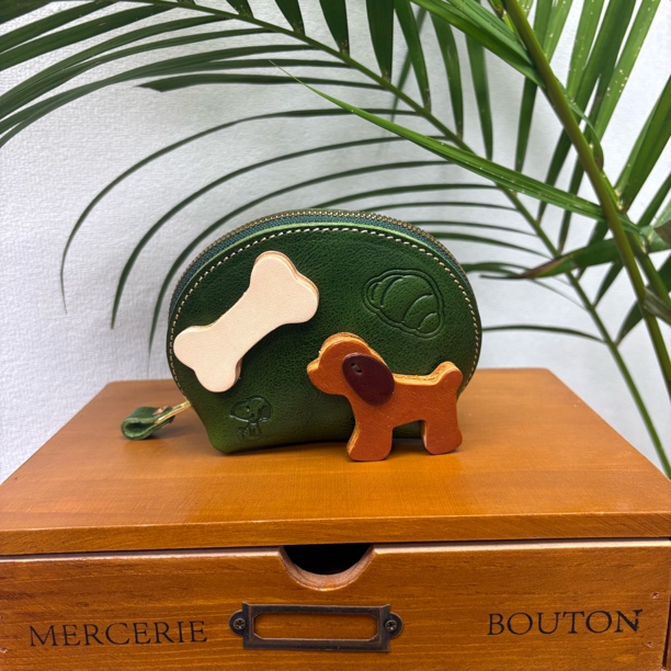 水晶植鞣头层牛皮狗骨头小贝壳零钱包【3D高分子热熔印制】84904