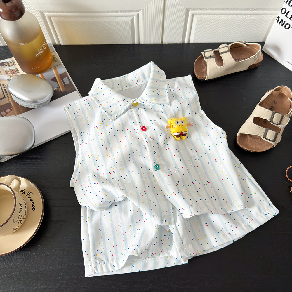 2025夏季新款印花套装韩版男童时尚舒适背心女宝无袖短裤两件套潮