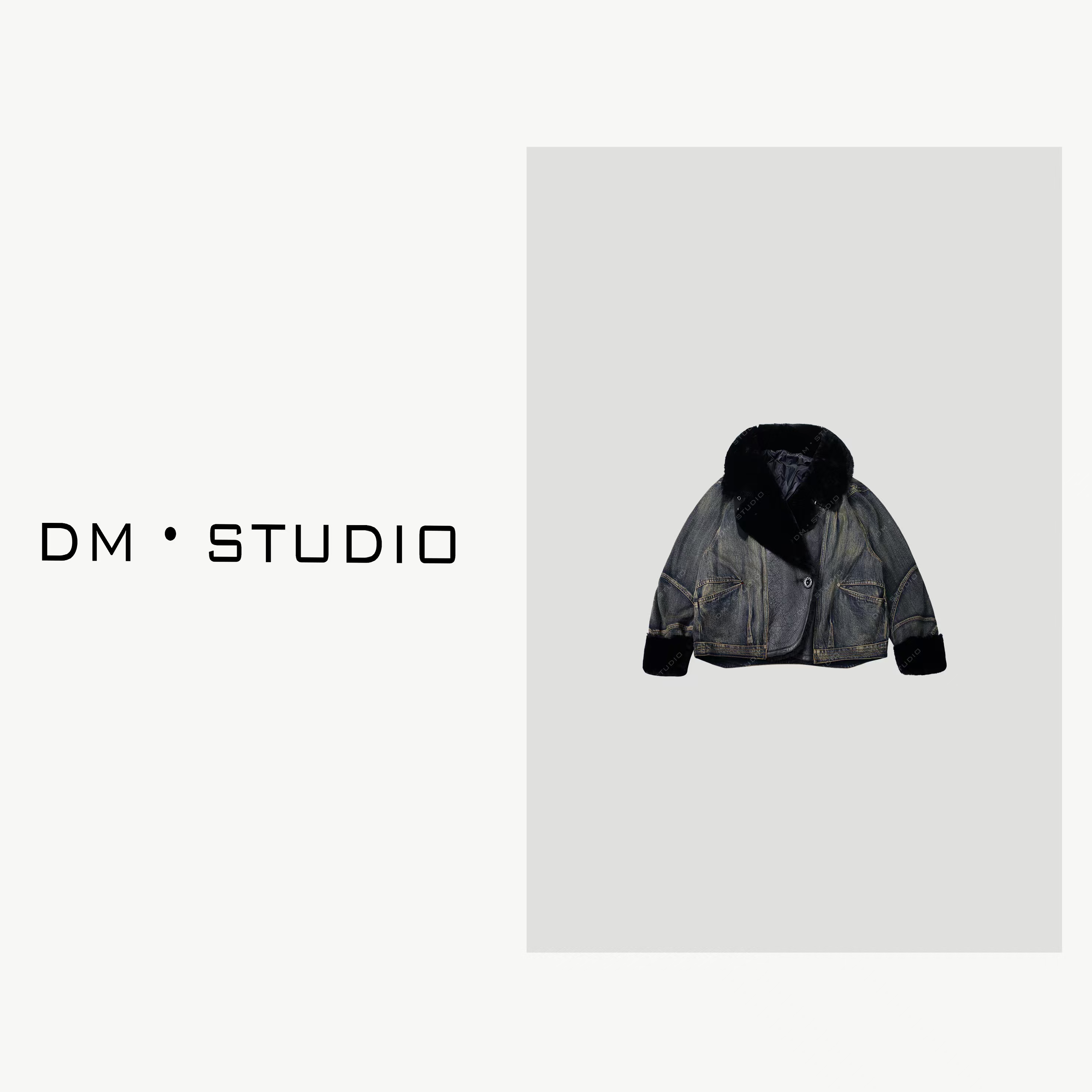 -DM•STUDIO/奢华千金绵羊皮毛一体拼牛仔鹅绒外套（HN-28173）