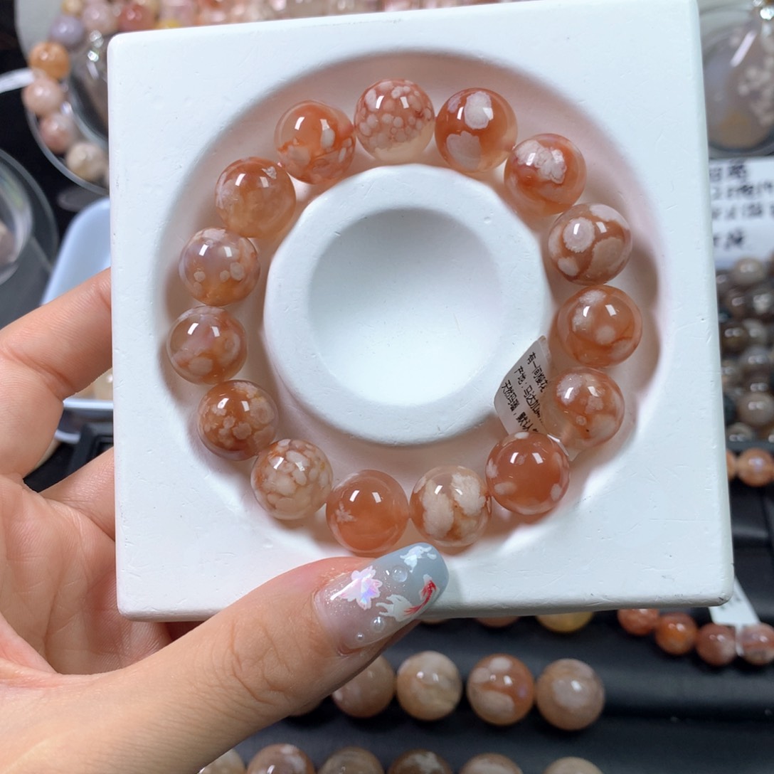 玛瑙/玉髓手链合金仙女必备——冰透牛血红13➕