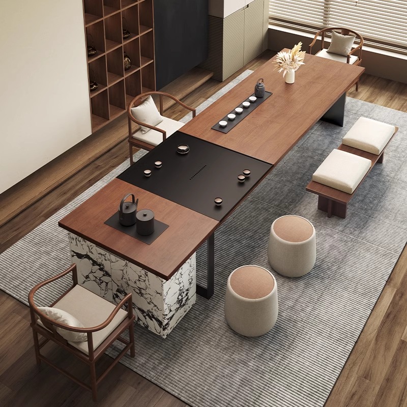 实木岛台茶桌椅组合家用客厅设计师款办公室茶台轻奢高级感茶几