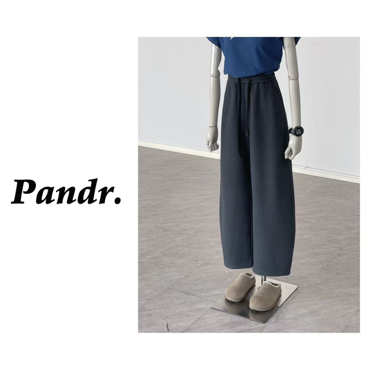 PANDR 冬季加绒厚高腰垂坠感香蕉裤女时髦老钱毛呢休闲显瘦镰刀裤