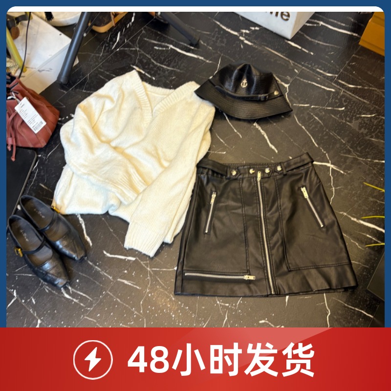 D25 120305 高腰皮裙新款女韩版拉链半身裙子包臀显瘦百搭短裙
