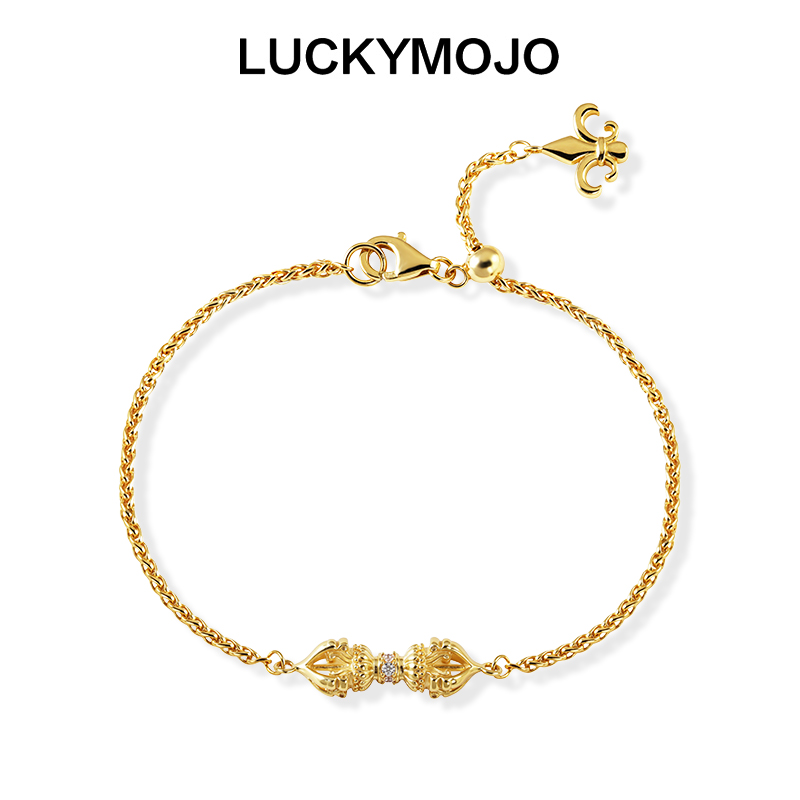 LUCKYMOJO 925银手链 精致金色金刚杵手链时尚小众饰品男生女生