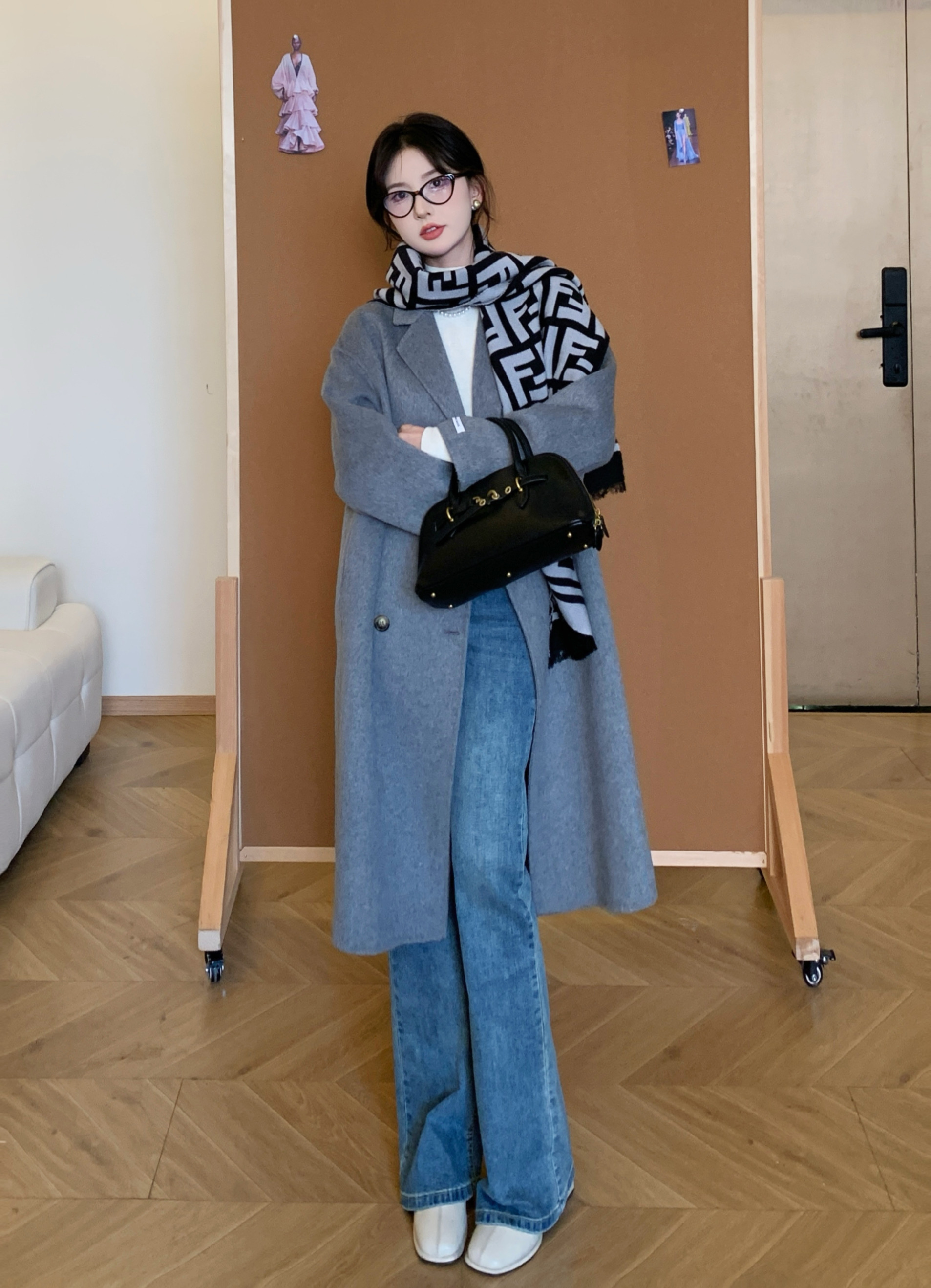 SHAOER【粉丝专属】韩系双面经典四粒扣中长款大衣'BQY2505025