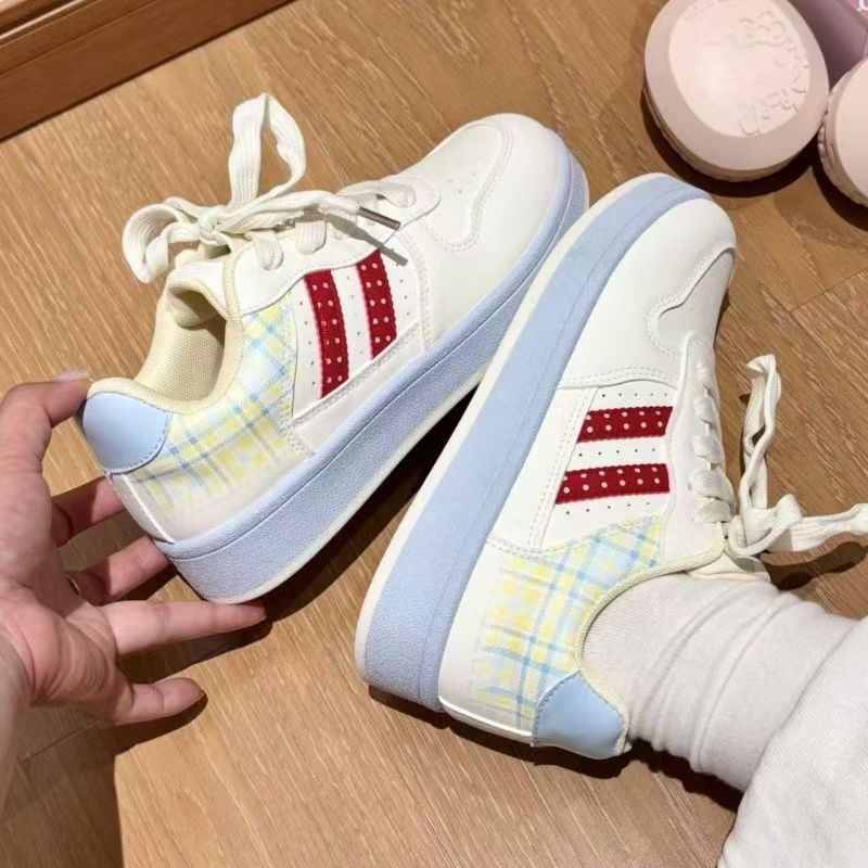 厚底拼色透气修面皮夏季休闲板鞋小白鞋高智淡人风