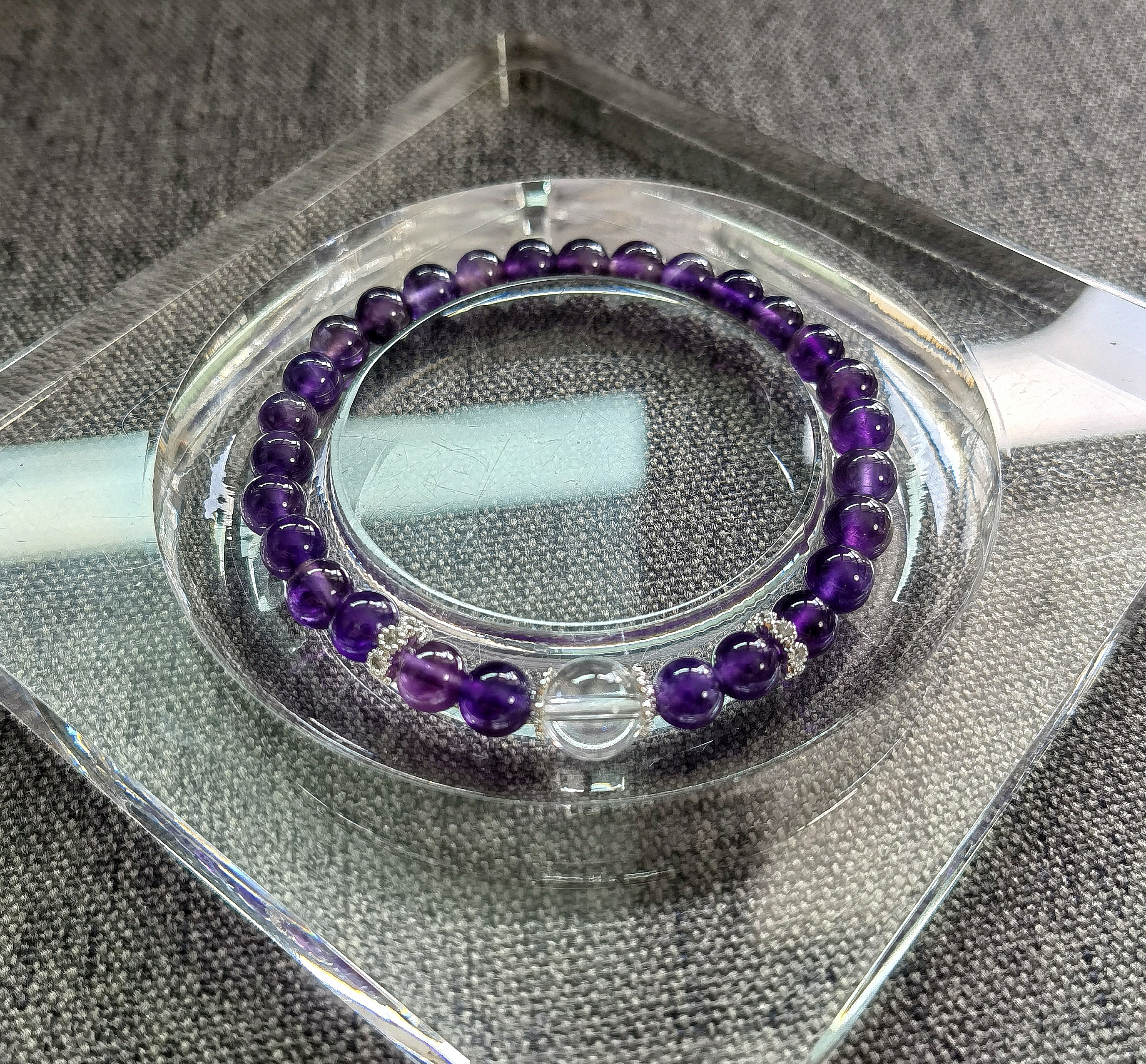 天然 卡6 乌拉圭紫水晶 白水晶 原创手串 福利款