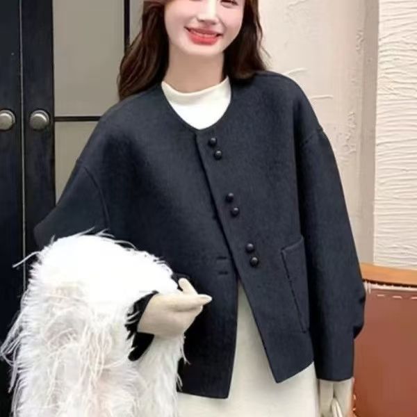 51~100高端韩版小个子气质双面全手工羊毛大衣—新款 S M