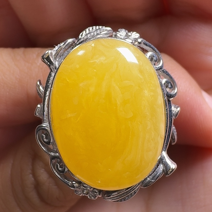 蜜蜡银S925镶嵌戒指戒指