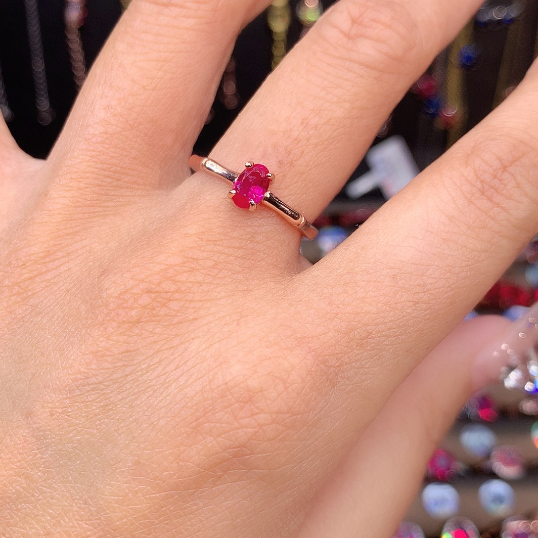 红宝石戒指银S925镶嵌竹节