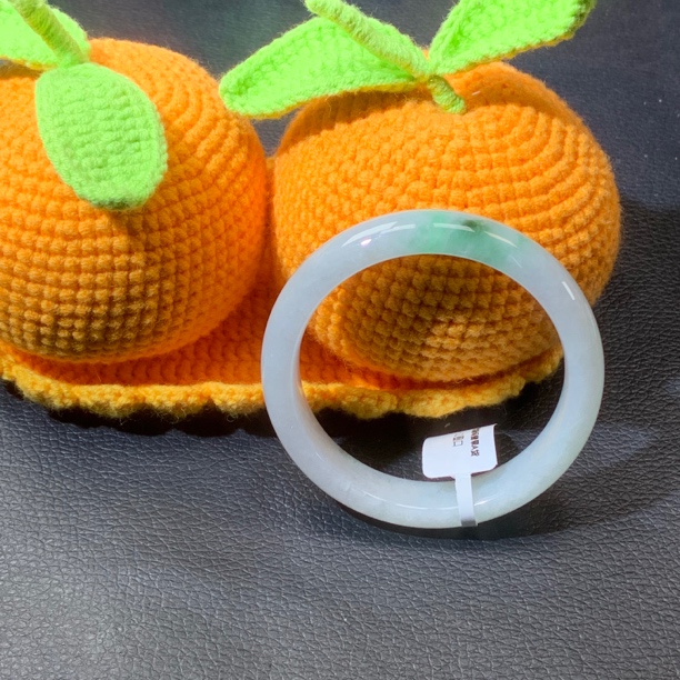 天然缅甸翡翠A货手镯52圈口细糯种水白底青飘花经典百搭无纹裂