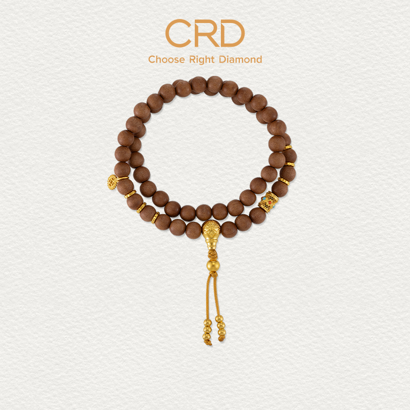 CRD克徕帝招财进宝足金手串金刚杵铜钱圆润木珠串珠古法鎏彩送礼