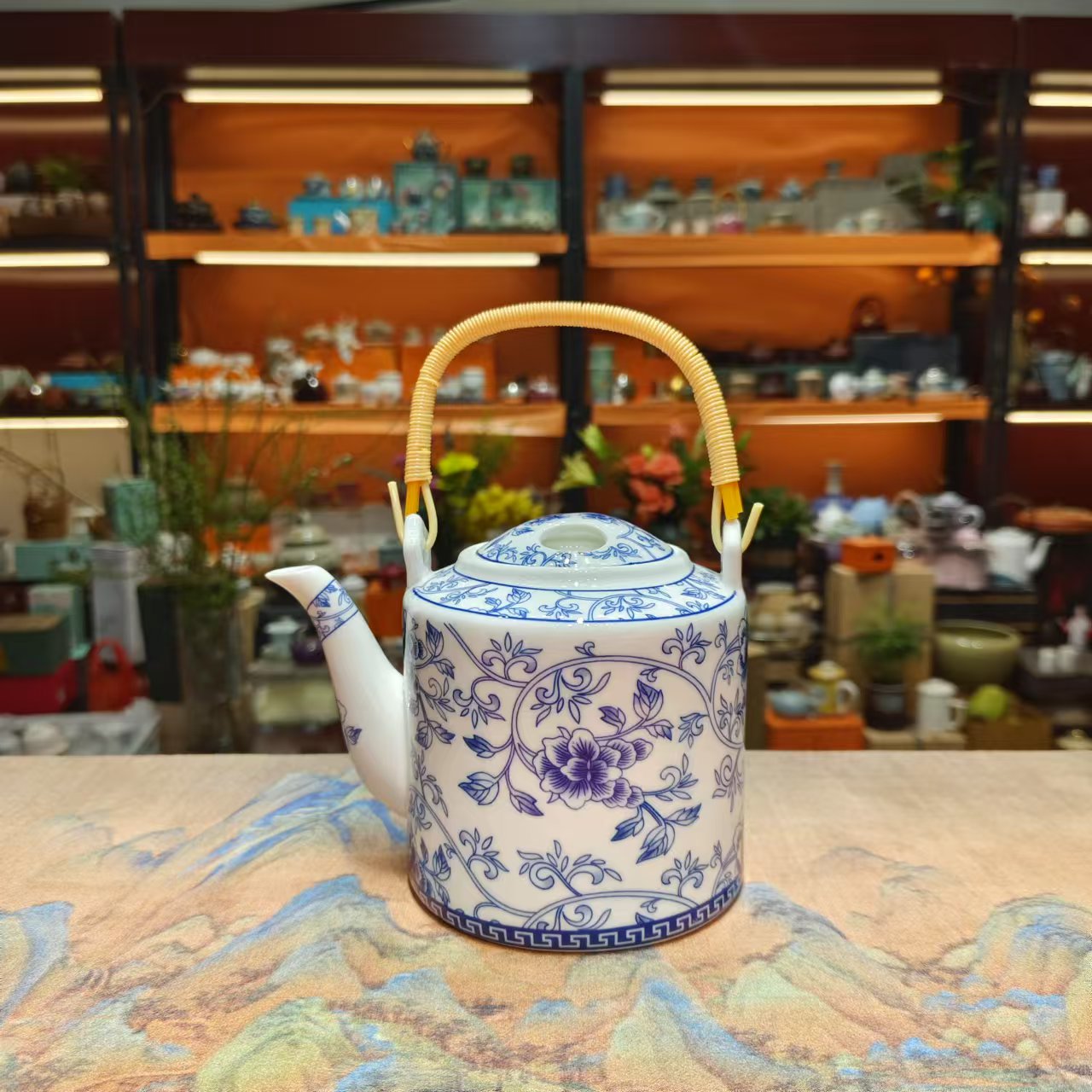 克克茶具 青花牡丹提梁壶家用防烫泡茶壶凉水壶-5152