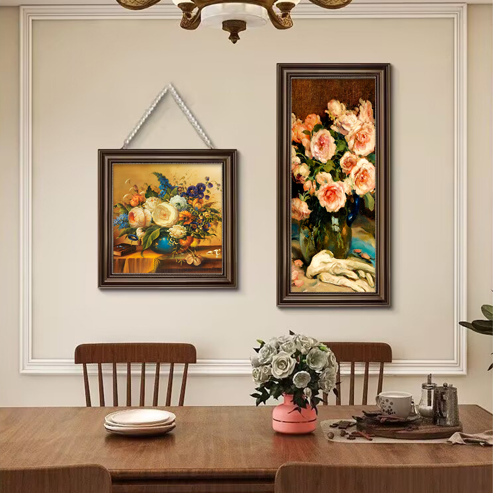 美式餐厅装饰画复古花卉法式玄关餐桌挂画欧式组合壁画FA04