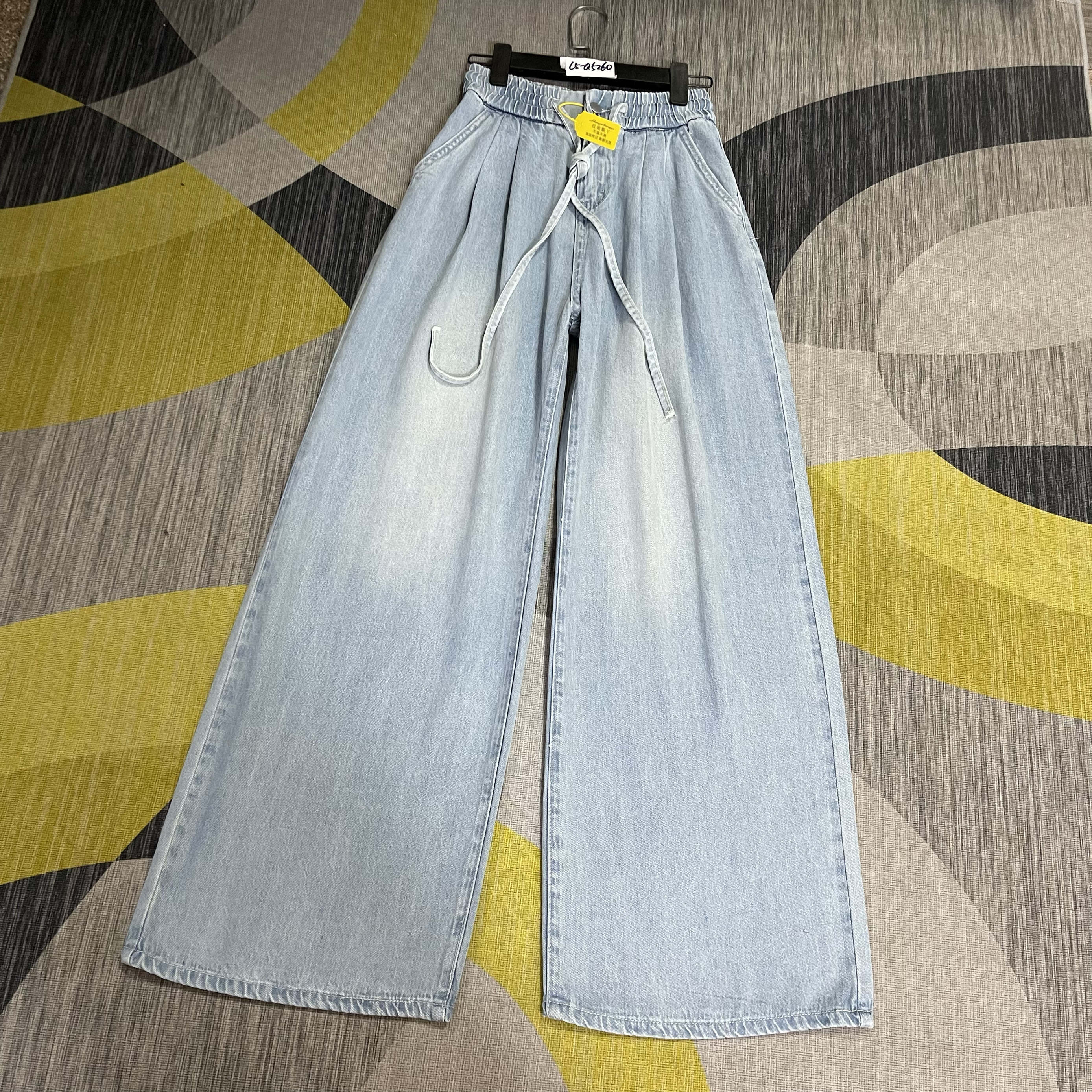 C5-棉5260浅蓝色美式松紧腰酷帅拉风大阔腿奶奶裤无弹（不换退）