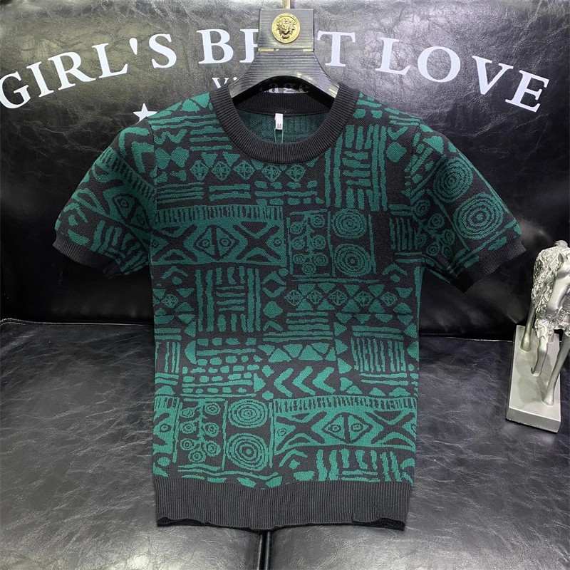 A(33号)B203个性提花短袖针织衫男秋冬季