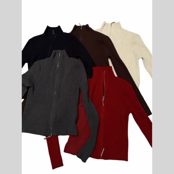 Aila|双拉链设计百搭时尚显瘦长袖秋冬短款气质韩版毛衣打底上衣