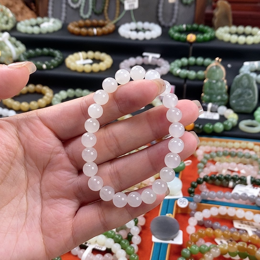 和田玉手链 8MM未镶嵌白玉