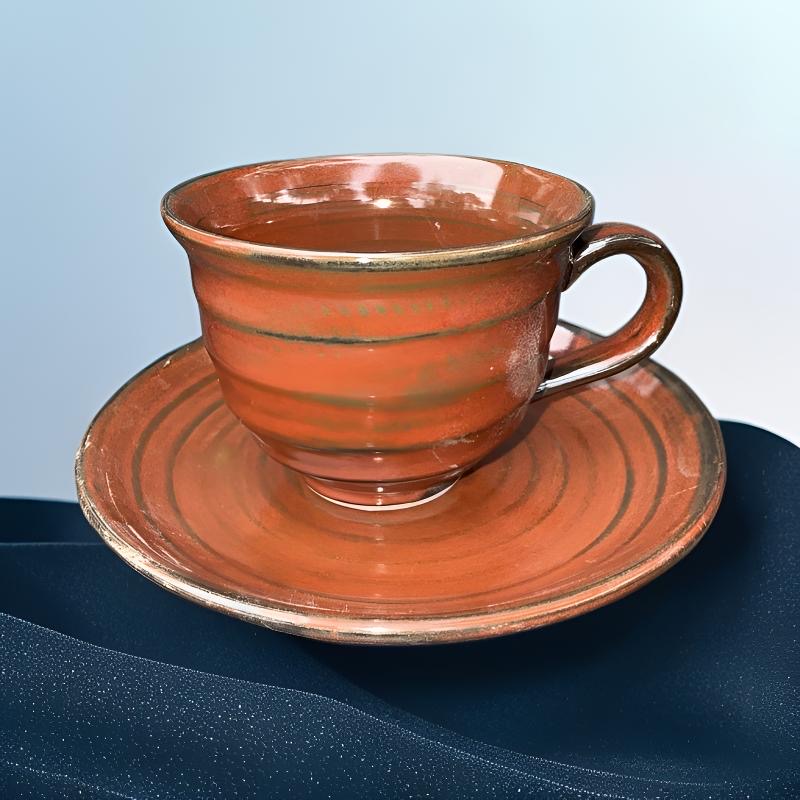 国营陶瓷五厂铁红釉咖啡杯