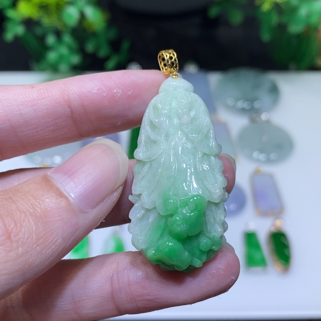 翡翠18K金镶嵌吊坠(不含链)