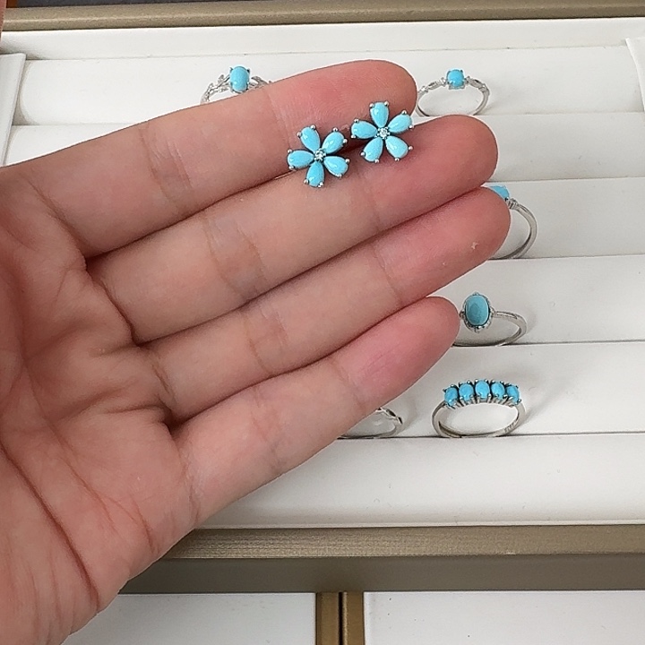 媛****绿松石银S925镶嵌耳钉