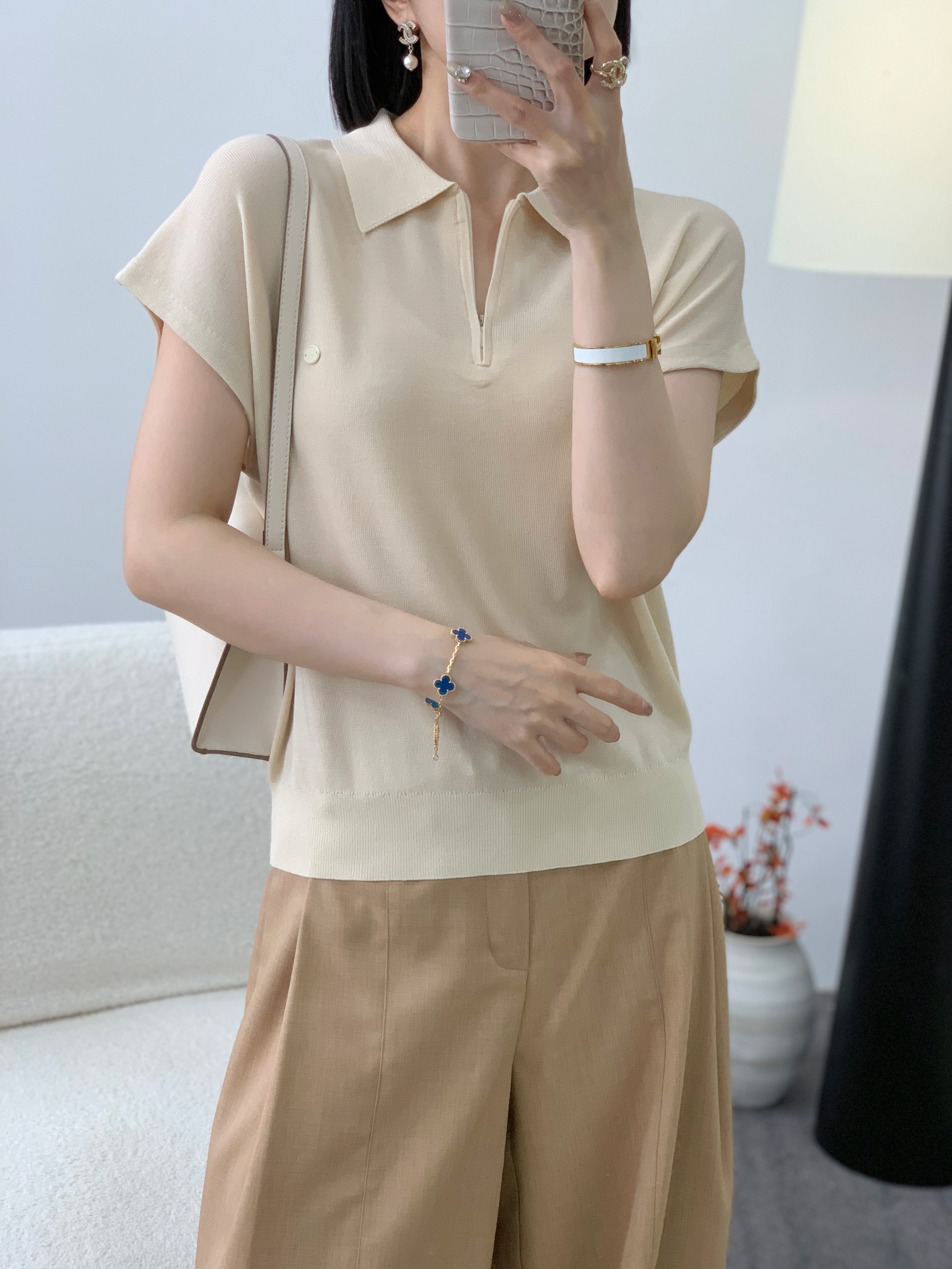 萍姐家2025夏季新款休闲气质立领T恤CY5061