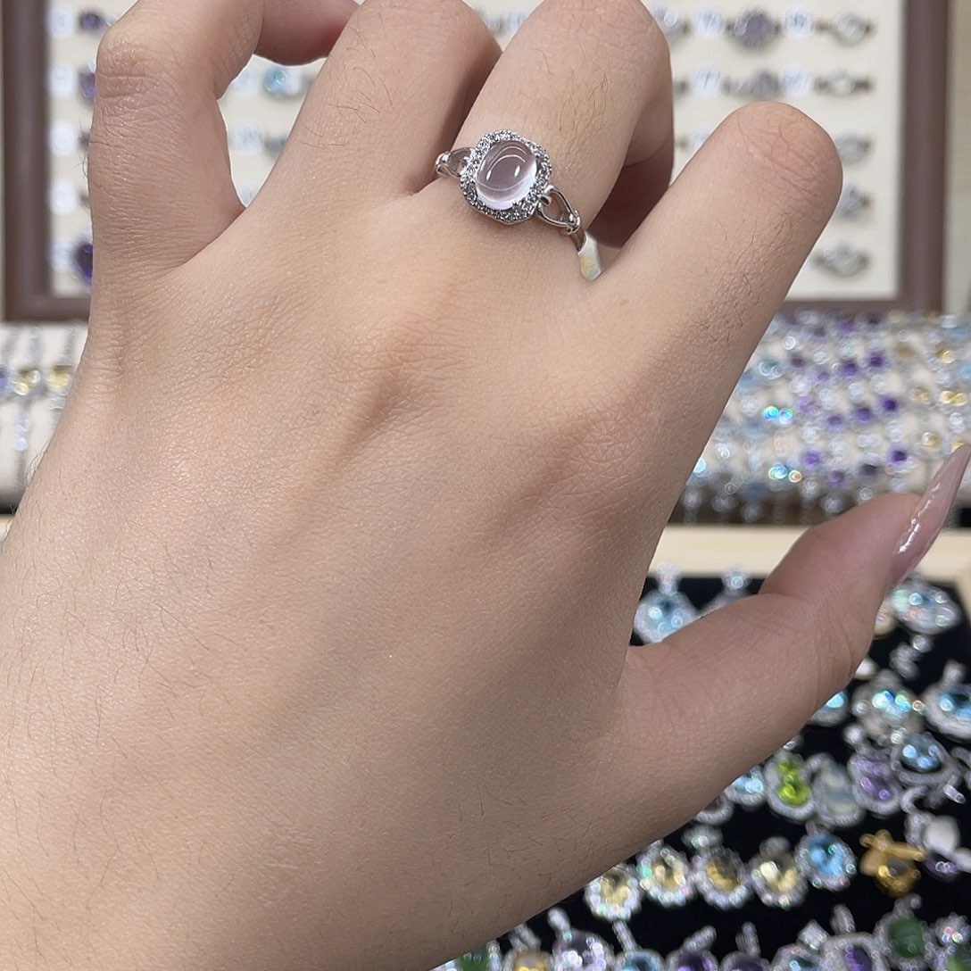 芙蓉石银S925镶嵌戒指