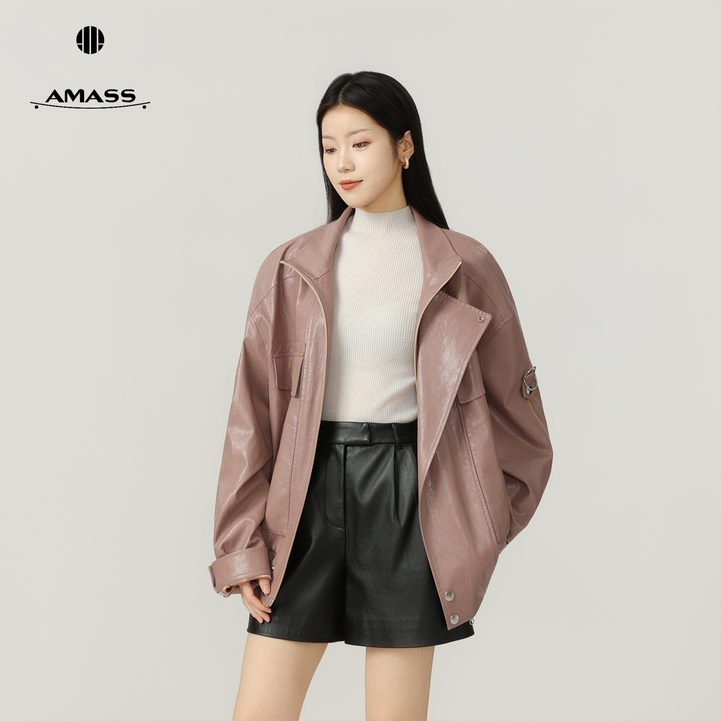 AMASS/阿玛施新款韩版质感外套潮流宽松立领小众休闲皮衣540091