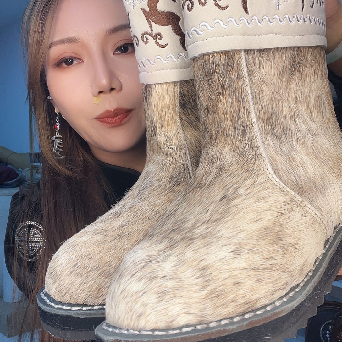 蒙古元素马毛靴子37