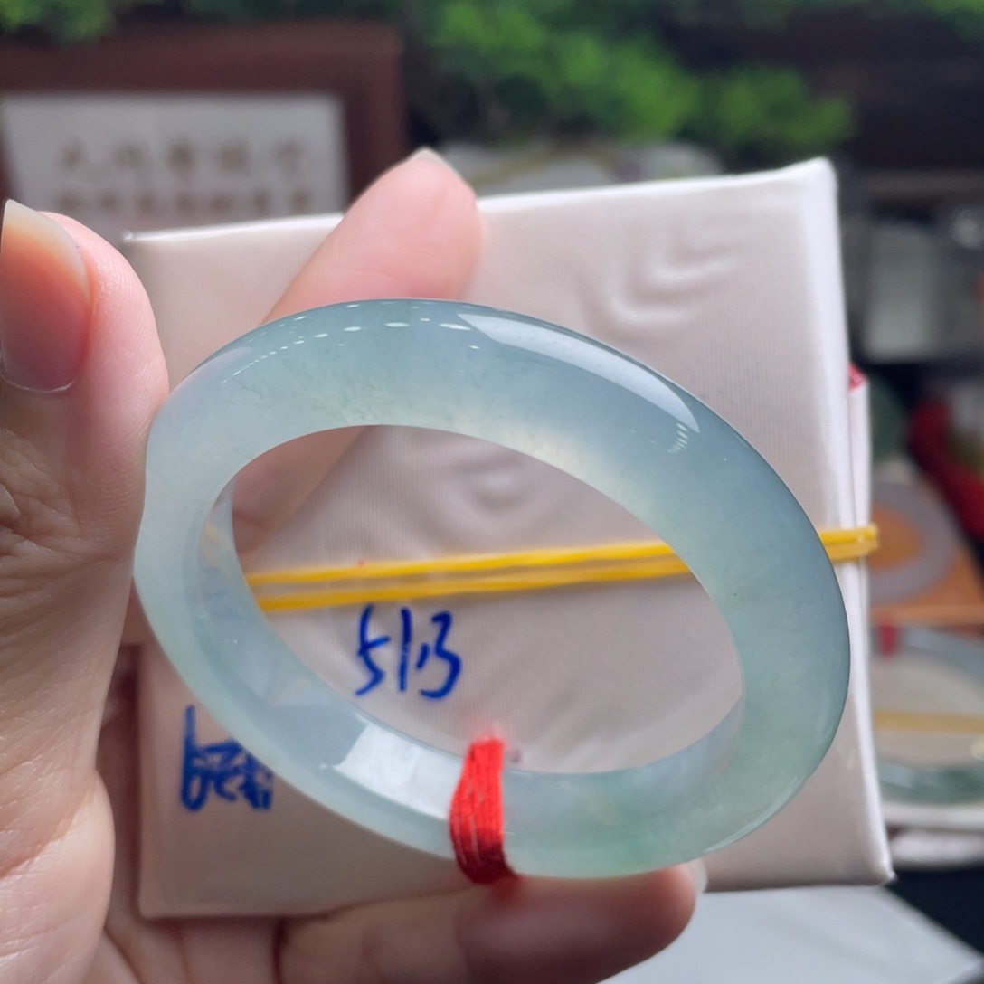 翡翠未镶嵌手镯7号 51+正圈 蓝绿梦幻镯