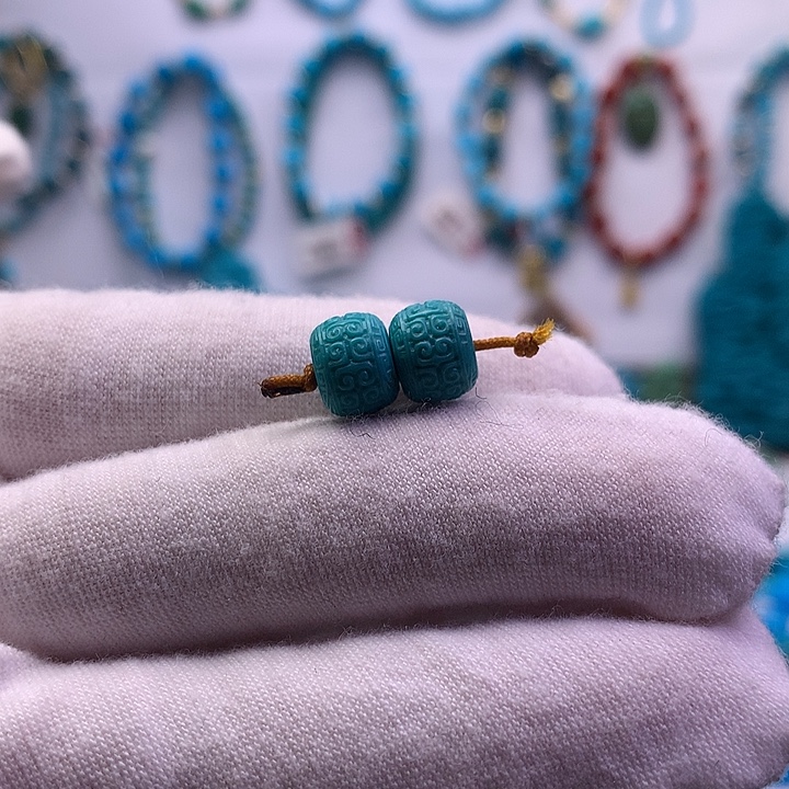绿松石未镶嵌回纹对珠真好看