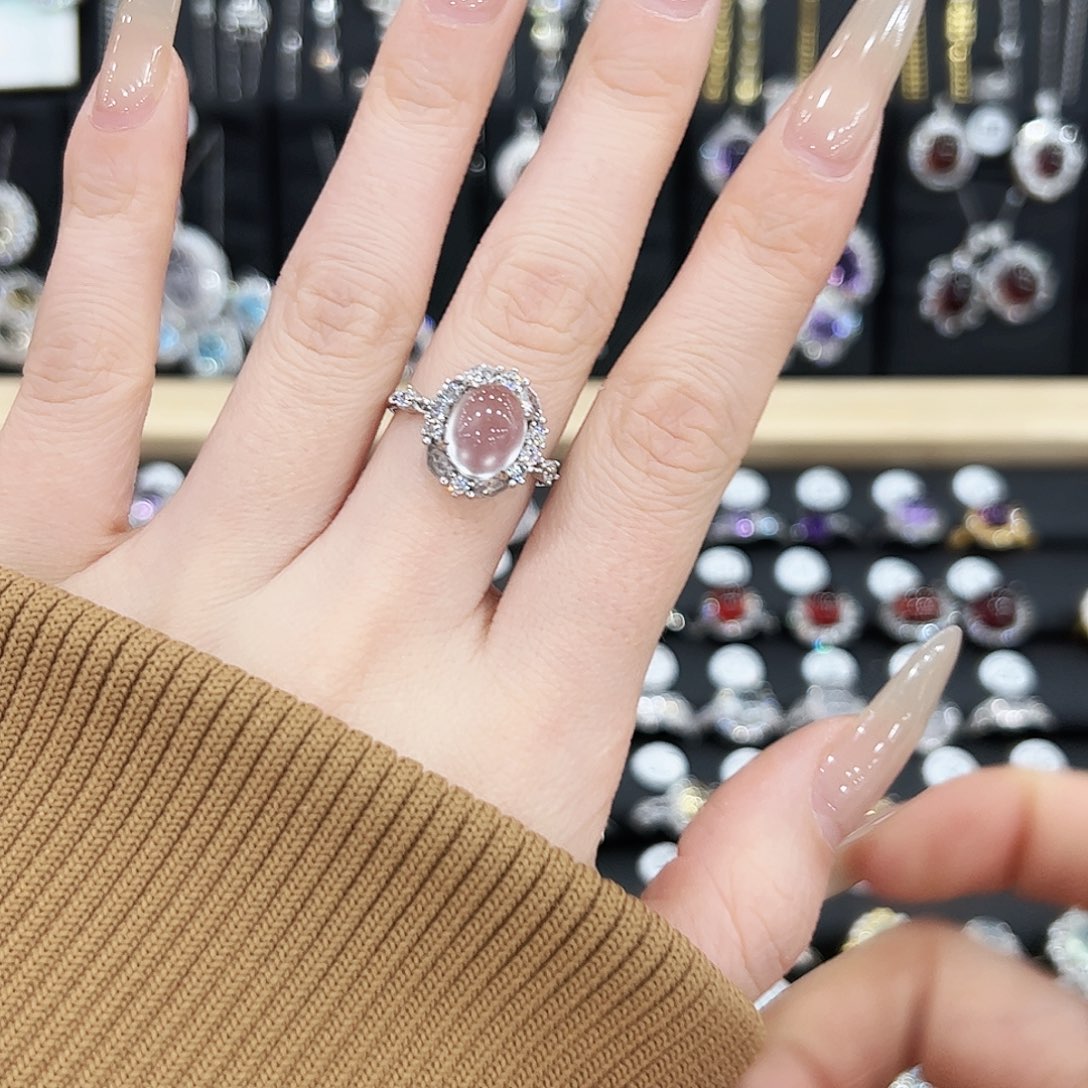 烟晶戒指银S925镶嵌戒指